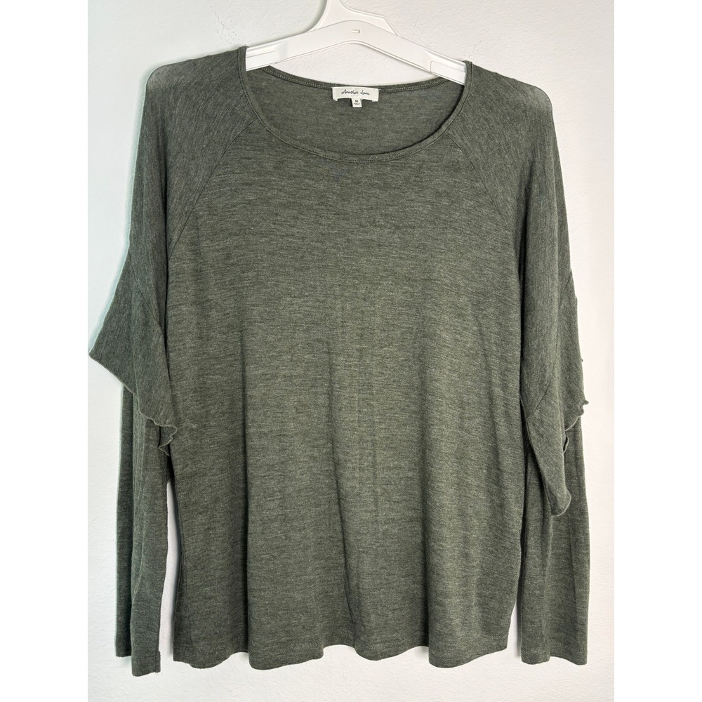 Another Love Olive Green‎ Heather Ruffle Sleeve Scoop Neck Raglan Top Womens M